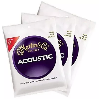 3PCS Acoustic Guitar Strings By Martin M140 Lights 80/20 Bronze.12-54 Gauge 2024 • $25.84
