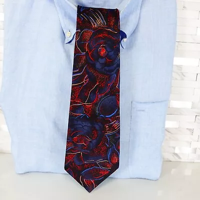 Neck Tie Mens Red Blue Floral Silk Bright Suit Boho Bold Western Rustic Dark • $14.88