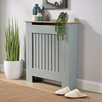 Small Grey Oak Top Radiator Cover Wooden Wall Cabinet Shelf Slatted Grill York • £39.99