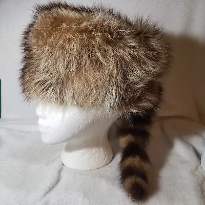 Vintage Davy Crockett Coonskin Tail Cap Raccoon Daniel Boone Real Fur Handcraft • $40