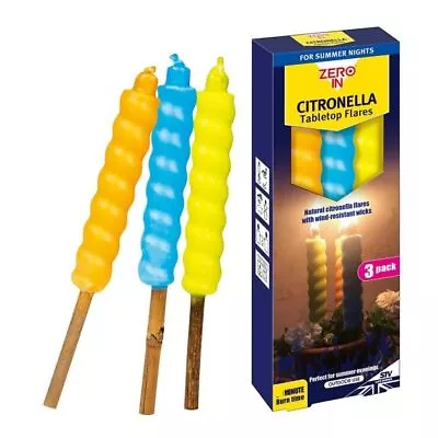 ZERO IN Natural Citronella Table-Top Flares (3 Pack) Bug & Pest Protection • £7.89