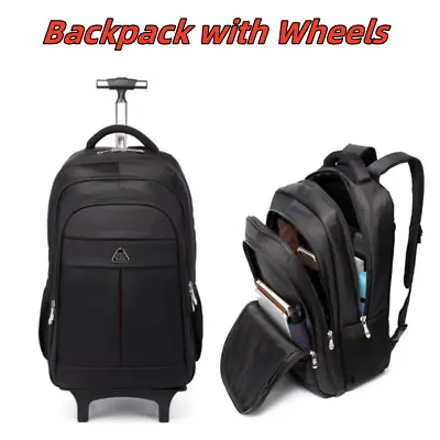 Wheeled Travel Backpack Portable Travel Shoulder Trolley Backpack W/ 2 Wheels AU • $91.65