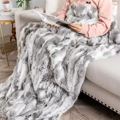 Luxury Real Rabbit Fur Throw Blanket Warm Bedspread Fur Pelt Blanket 140cmx160cm • $76.99