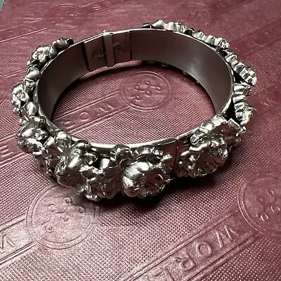 Vintage Silver Tone Whiting & Davis Repousse Hinged Bracelet • $12