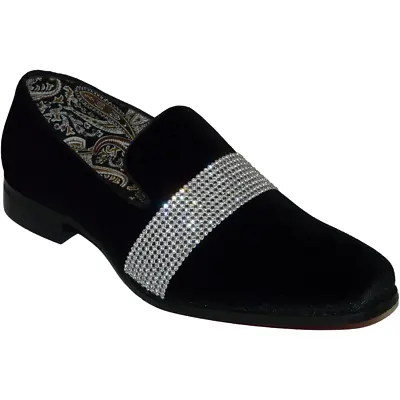 Men Formal Shoes After Midnight Velvet Silver Crystal Slip On 6715 Black/Silver • $35.99