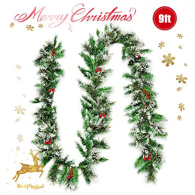 9FT Pre-lit Christmas Decoration Garland Rattan W/ LED Lights Timer • $35.99