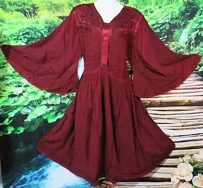 Renaissance Embroidered Burgundy Angel Sleeve Midi Dress 14 -16   110 Cms ❤️ • $39.99