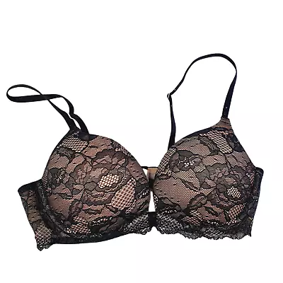 Victoria's Secret Bio Fit Push Up BioFit PushUp Bra 34C Black Nude Lace • $11.20