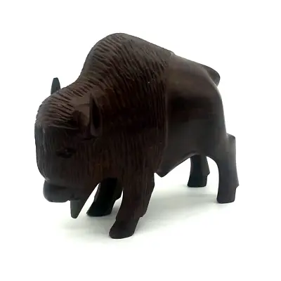 $24 • Buy Vintage Iron Wood Hand Carved Brown American Buffalo (Bison) Figure 6-1/4  Long
