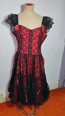 Saloon Girl Western Black Lace And Red Dress Waist 30/36  Chest 32/40 • £50