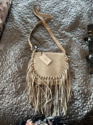 £9.99 • Buy Bnwt Ladies Next Suede Oatmeal Medium Cross Body  Fringed Bag