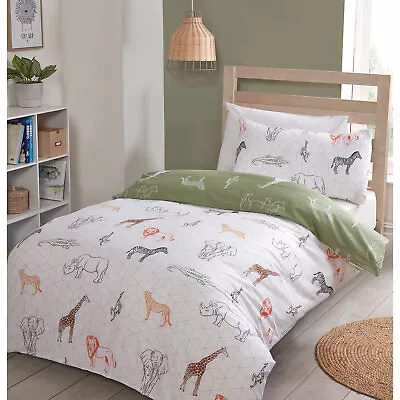 The Range Single Duvet And Pillowcase Set With Safari Animals Polycotton • £9.99