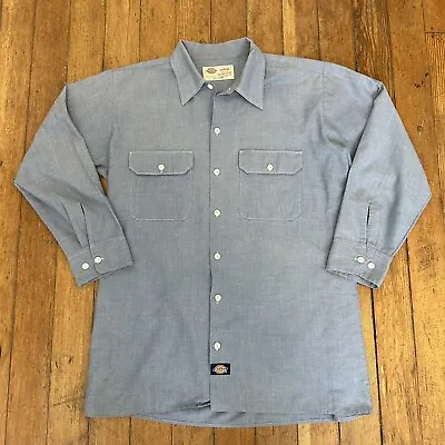 $34.99 • Buy Vintage Dickies Chambray Button Double Pocket Mechanic Long Sleeve Shirt Size L