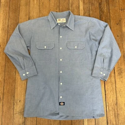 $34.99 • Buy Vintage Dickies Chambray Button Double Pocket Mechanic Long Sleeve Shirt Size L
