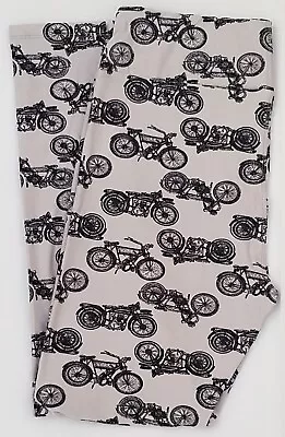 OS LuLaRoe One Size Leggings Retro Bikes Motorcycles On Gray Rare! NWT M26 • $11.90