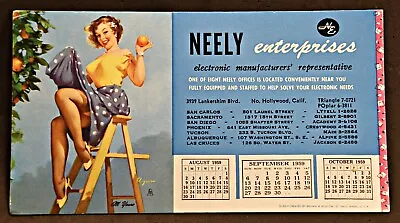 Pinup Girl Calendar Ink Blotter Elvgren Neely Sales Division Sept 1959 • $11.66