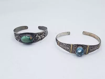 925 Sterling Silver/Gold Plated Topaz Turquoise Cuff Bracelet Lot • $9.99