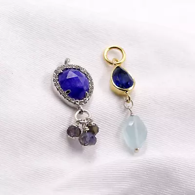 Sapphire Iolite Combo Pendant Set Fine 925 Silver Sterling Jewelry Gift For Her • £3.95
