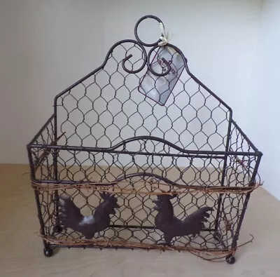 Metal Country Basket Wall Or Table  Planter Outdoor/Indoor W Roosters • $10.75