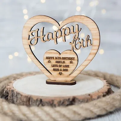 Personalised Birthday Gift Wooden Engraved Freestanding Heart For 16th 21st 40th • £3.99