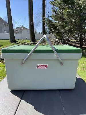 Coleman Picnic Style Cooler Ice Chest Metal Folding Handles Green VTG 1970’s • $75.26