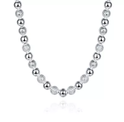 8MM Scrub Bead Chain Necklace For Men 925 Sterling Silver Engagement Gift • $57.49
