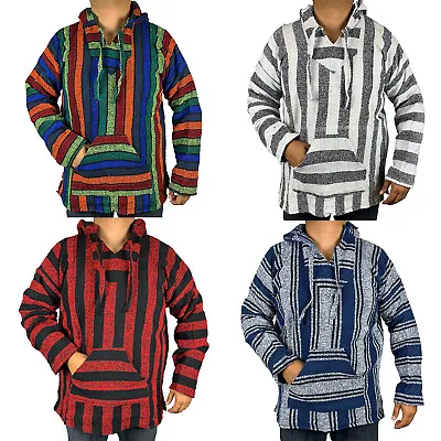XL Baja Hoodie Hippie Surfer Mexican Poncho Sweater Drug Rug Assorted Colors • $26.99