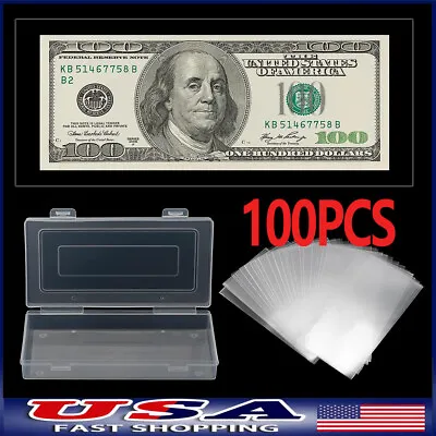 100×Currency Sleeves Paper Money Bill Holder Banknote Storage Protector Case+box • $8.99