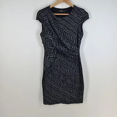 Desigual Womens Dress Size M Bodycon Black Geometric Short Sleeve Stretch 054873 • $27.96