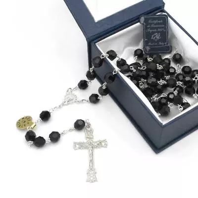 Swarovski Rosary Sterling Silver Large Black Crystal Beads • $247.95