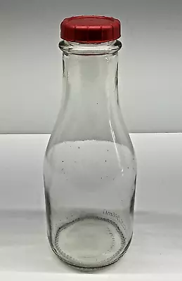 Vintage Collectible Stanpac Clear Glass Milk Bottle W/Red Plastic Lid • $9.99