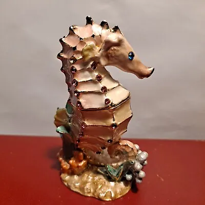 Enameled Bejeweled Pink Seahorse Trinket Box Austrian Crystal * Read* • $9.95