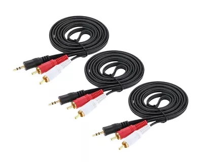 3X Mini Jack STEREO Audio Aux Cable 3M Twin RED WHITE 2 X RCA PHONO To Stereo... • £5.05