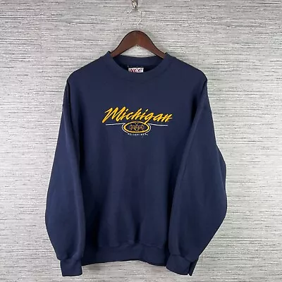 VINTAGE Michigan Wolverines Sweatshirt Mens Large Blue Crewneck Embroidered 90s • $28.88