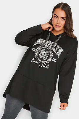 YOURS Curve Plus Size 'Brooklyn' Slogan Longline Hoodie • £31.99