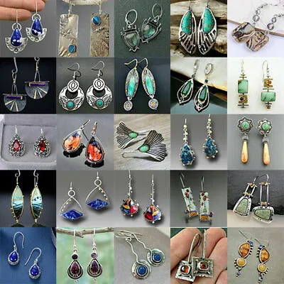 $4.09 • Buy Fashion 925 Silver Moonstone Ear Stud Hook Dangle Earrings Women's Jewelry
