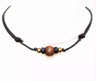 Mens Simple Cord Choker Beaded Minimalist Necklace Gift For Men Black String • £5.99