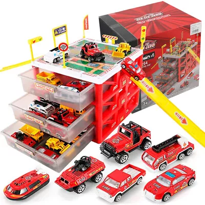 3 Level Matchbox Fire Station Parking Cars Garage Toy For Kids Christmas Gift • $37.99