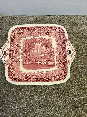 Rare Vintage Mason's  Ironstone Vista England Cake Plate Pink & White Square 11” • £25