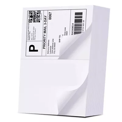 50 - 1000 Half Sheet 8.5 X 5.5 Shipping Labels 2 Per Sheet Self Adhesive Paper • $7.94