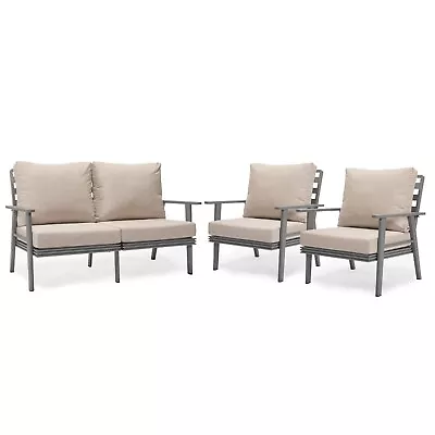 LeisureMod Walbrooke 3-Piece Patio Set With Grey Aluminum Frame And Cushions • $4256