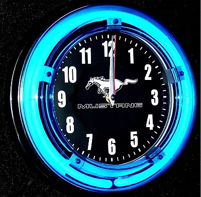 MUSTANG LOGO - 11  Blue Neon Wall Clock • $84.99