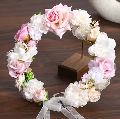 Handmade Flower Fairy Garland Wreath Wedding Romantic Tiara Elven Bridal Crown • $26.23