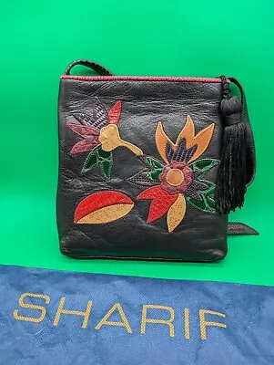 Vtg SHARIF Leather Patchwork Floral Crossbody Shoulder Bag Tassel Zip & Dustbag • £31.84