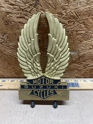 Vintage Suzuki Motorcycle Emblem Sissy Bar Back Rest Ornament Badge Wings • $49.99