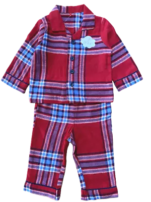 Baby Boys Girls Red Checked Tartan Pyjamas 100% Cotton 2 Piece Pjs Set • £7.95