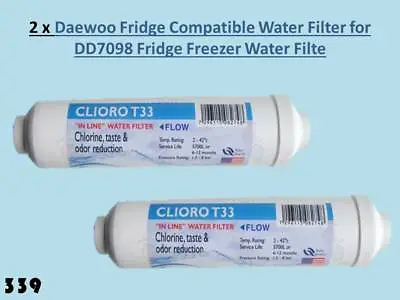 2 X Daewoo Compatible Water Filters For DD7098 American Fridge Freezer RO  • £10.99