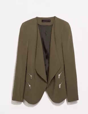 Zara Khaki Zip Waterfall Blazer Size M • £14.99