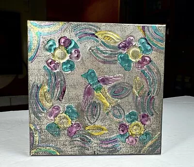 Vintage Mexican Hammered Tin Box Beautiful Bird Floral Design 5.5  Exc Vtg Cond! • $24