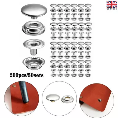 50Set 15mm Snap Fastener Press Popper Stud Stainless Steel For Leather Clothes • £8.99